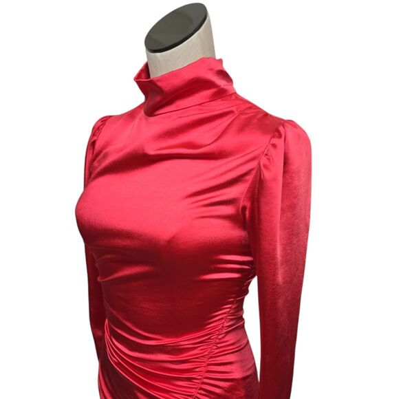 NWT A.L.C. Joss Ruched Asymmetric Satin Dress Size 0 Pink Barbiecore Long Sleeve - Picture 12 of 13